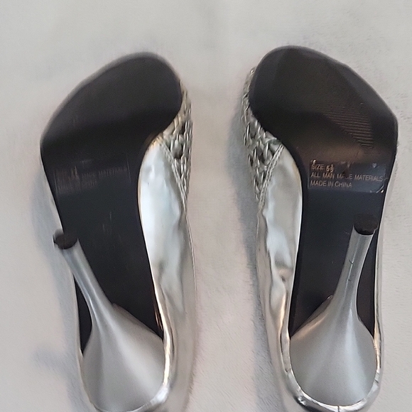 Traffic Silver Satin Peep-Toe Heels - Picture 5 of 5